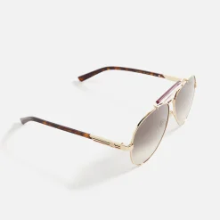 Online Gucci 002 Sunglasses Gold / Havana / Brown