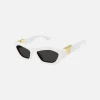 Sale Bottega Veneta Acetate Square Frame With Gold Triangle Hinge White With Grey Lens