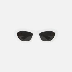 Shop Bottega Veneta Acetate Square Frame With Gold Triangle Hinge White With Grey Lens