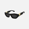 Hot Bottega Veneta Acetate Square Frame With Gold Triangle Hinge Black With Grey Lens