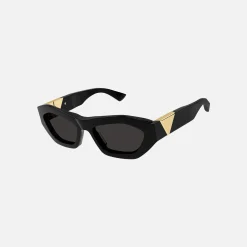 Hot Bottega Veneta Acetate Square Frame With Gold Triangle Hinge Black With Grey Lens