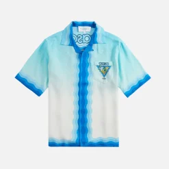 Fashion Casablanca Alebrije Armadillo Cuban Collar Shirt Blue