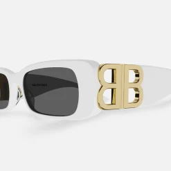 New Balenciaga Bb Logo Hinge Rectangular Frame White