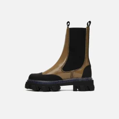 Hot Ganni Cleated Heeled Mid Chelsea Boot Petrified Oak