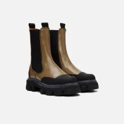 Hot Ganni Cleated Heeled Mid Chelsea Boot Petrified Oak