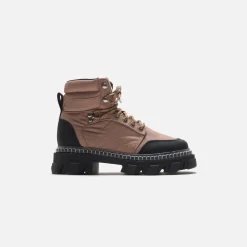 Hot Ganni Cleated Lace Up Hiking Boots Beige / Black
