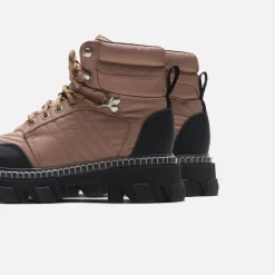 Hot Ganni Cleated Lace Up Hiking Boots Beige / Black