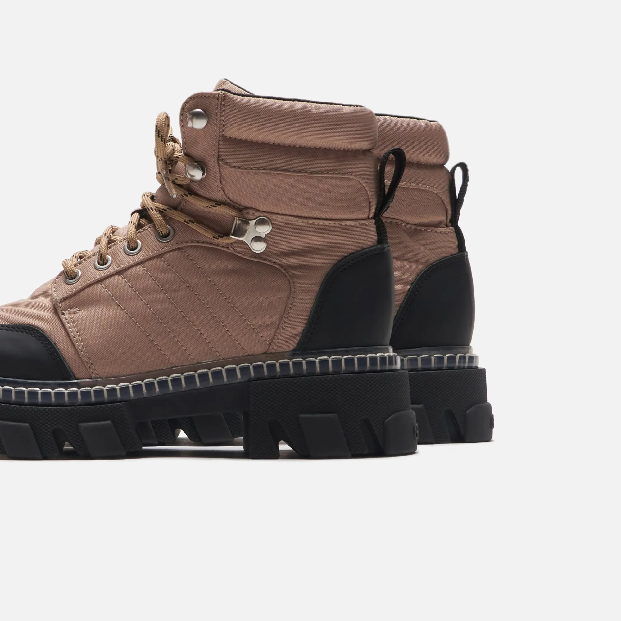 Hot Ganni Cleated Lace Up Hiking Boots Beige / Black