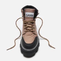 Hot Ganni Cleated Lace Up Hiking Boots Beige / Black