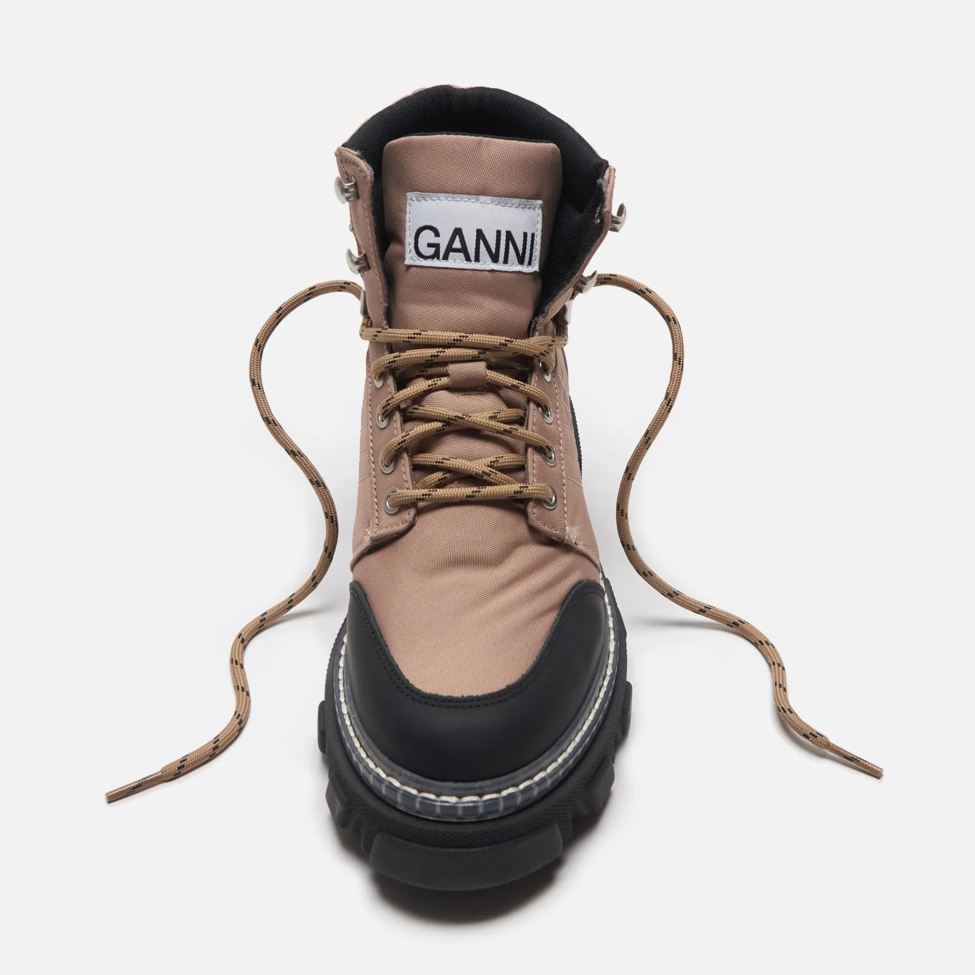 Hot Ganni Cleated Lace Up Hiking Boots Beige / Black