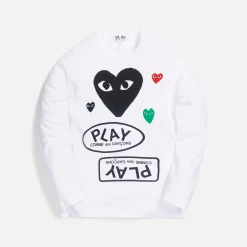 Discount CDG Pocket Comme Des Garcons Play Long Sleeve Hearts Tee Multi / White