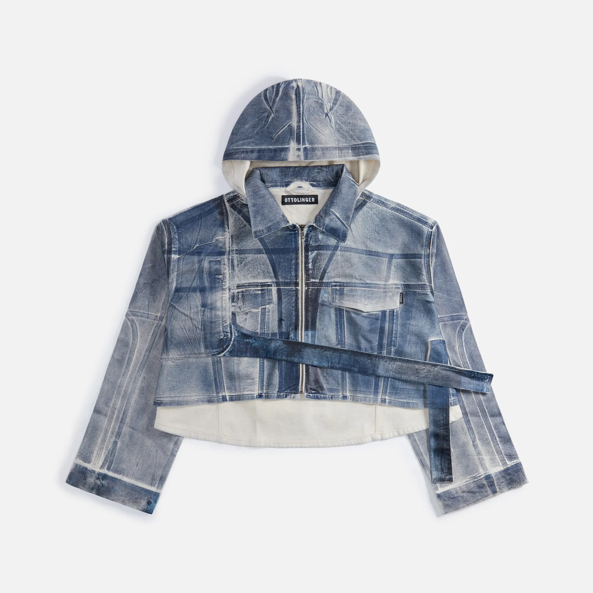 Hot Ottolinger Cropped Belt Denim Jacket Sand / Blue Paint