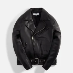 Fashion Loewe Debossed Biker Jacket Black