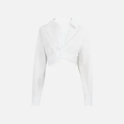 Sale Alexander Wang Draped Cropped Shirt With Placket Detail White