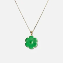 Shop VEERT Enamel Flower Pendant W/ Chain Green