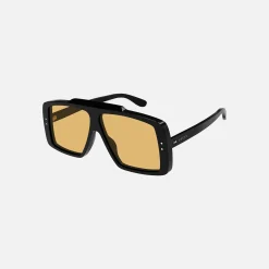 Clearance Gucci Exaggerated Acetate Aviator Black W / Yellow Lens