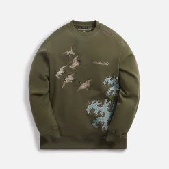 Store Maharishi Flying Peace Cranes Crew Sweat Olive