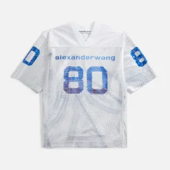 Clearance T by Alexander Wang Football Jersey With Sequin Hotfix White Blue