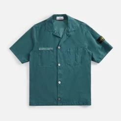 Shop Stone Island Garment Dyed Cupro Cotton Twill Shirt Bottle Green