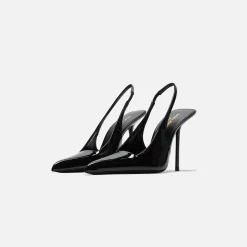 Best Sale Saint Laurent Kiss Slingback Cuir Vernic Grupy Noir Black