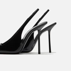 Best Sale Saint Laurent Kiss Slingback Cuir Vernic Grupy Noir Black