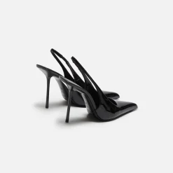 Best Sale Saint Laurent Kiss Slingback Cuir Vernic Grupy Noir Black