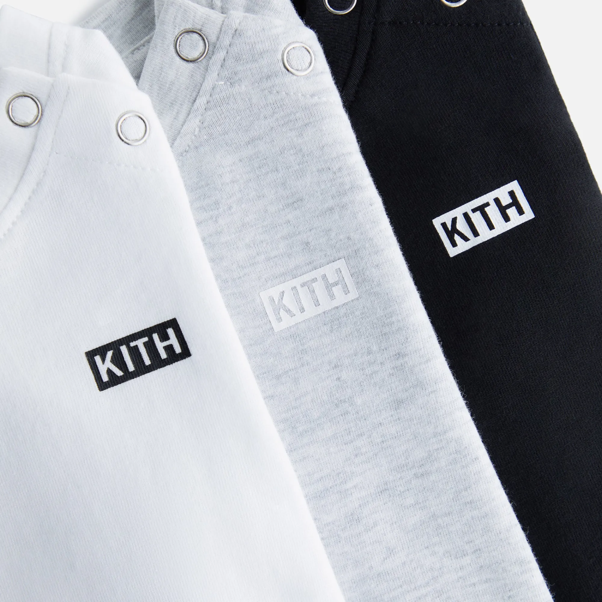 Shop Kith Baby Core 3-Pack Onesies Black / White / Light Heather