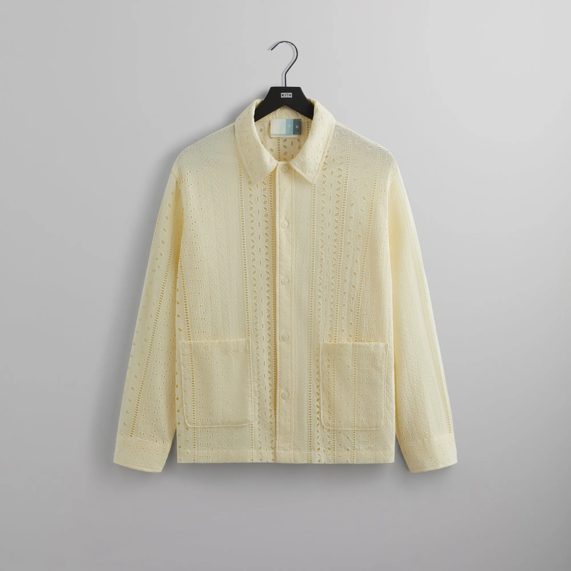 Best Kith Cotton Eyelet Boxy Collared Overshirt Sandrift