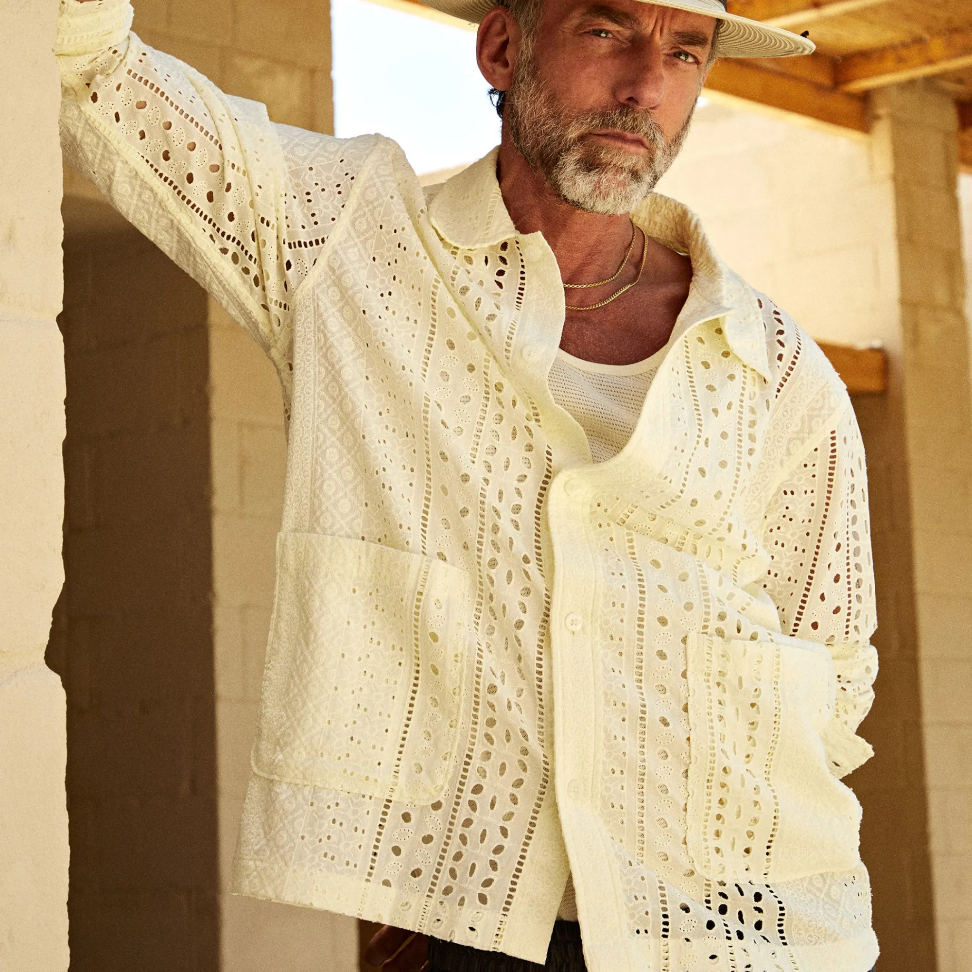 Best Kith Cotton Eyelet Boxy Collared Overshirt Sandrift