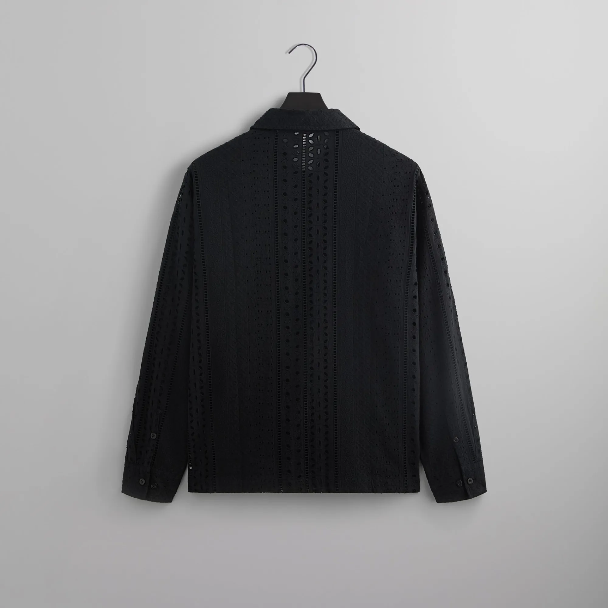 Sale Kith Cotton Eyelet Boxy Collared Overshirt Black