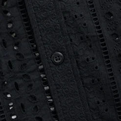 Sale Kith Cotton Eyelet Boxy Collared Overshirt Black