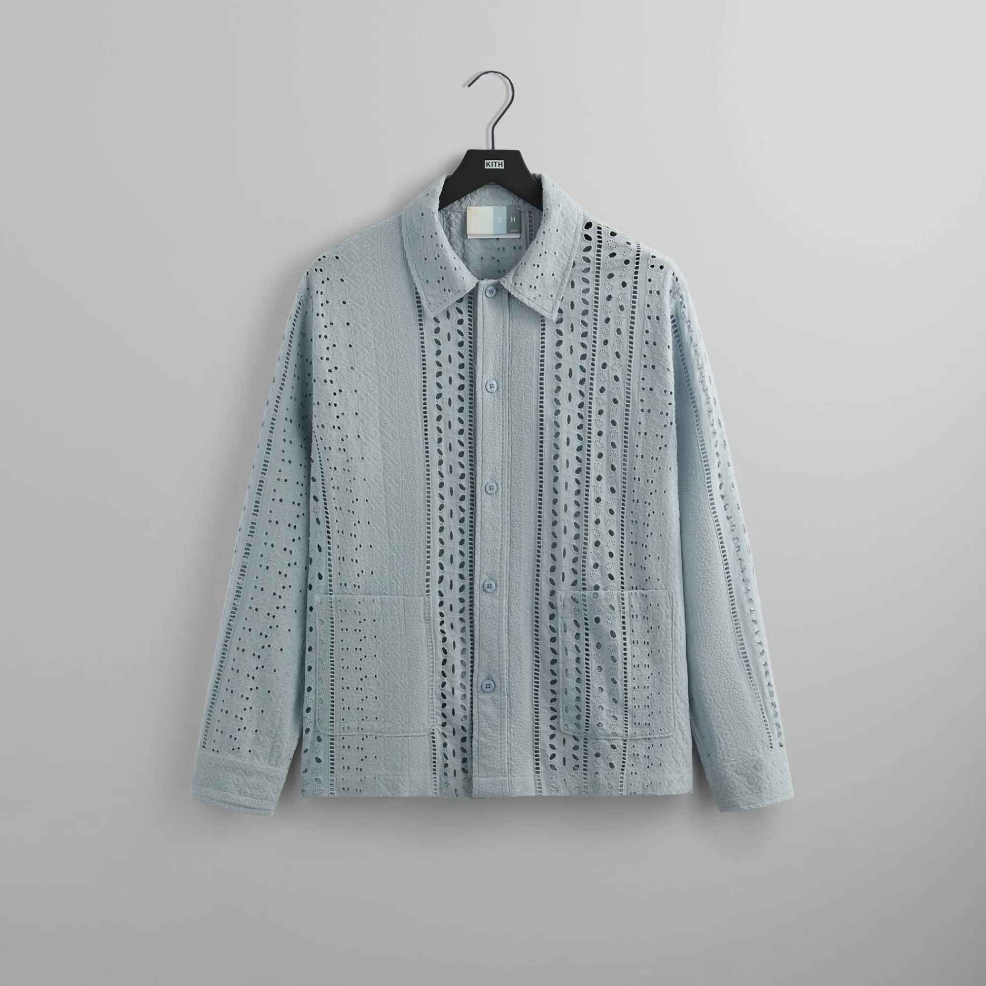 Cheap Kith Cotton Eyelet Boxy Collared Overshirt Light Indigo