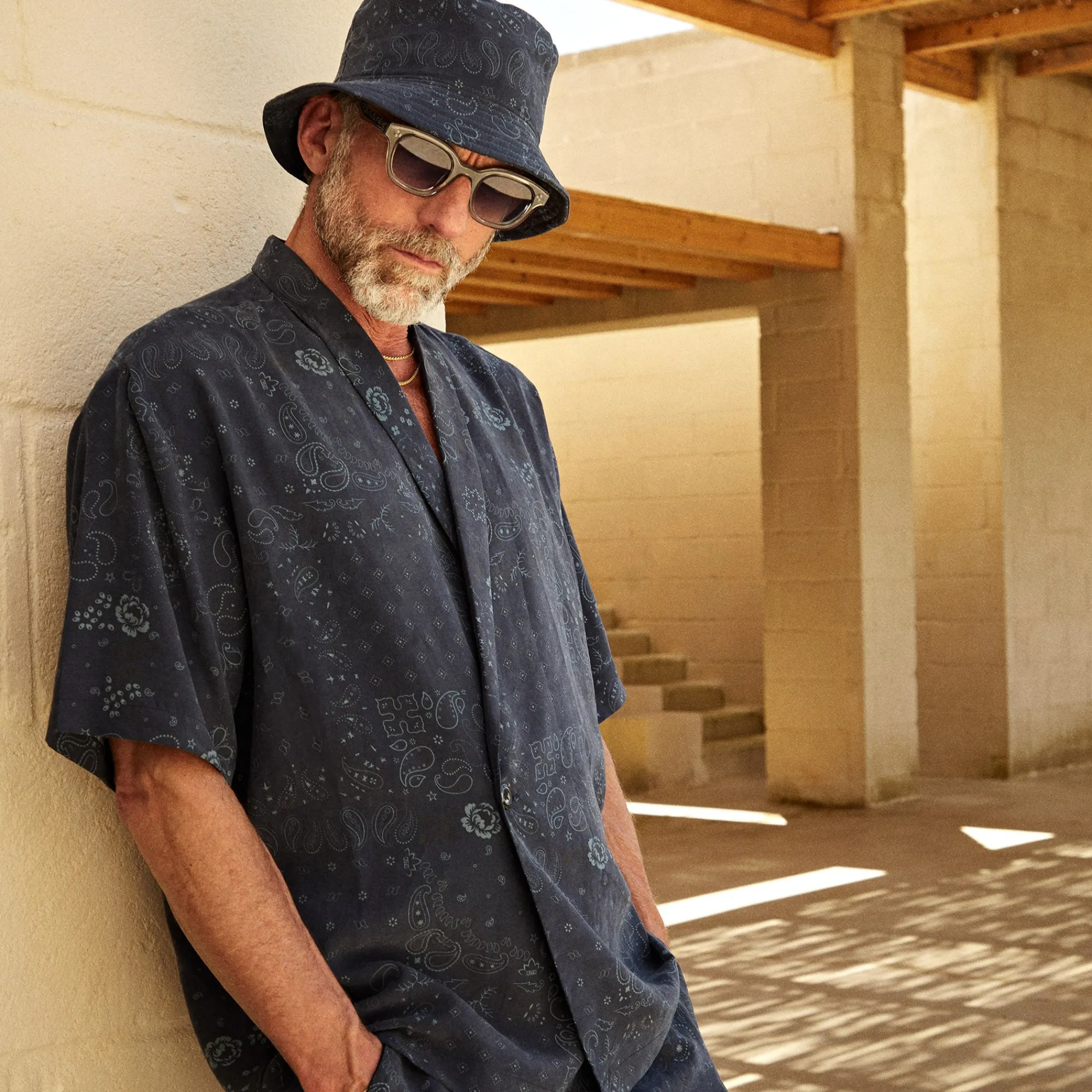 Online Kith Cupro Linen Thompson Crossover Shirt Nocturnal
