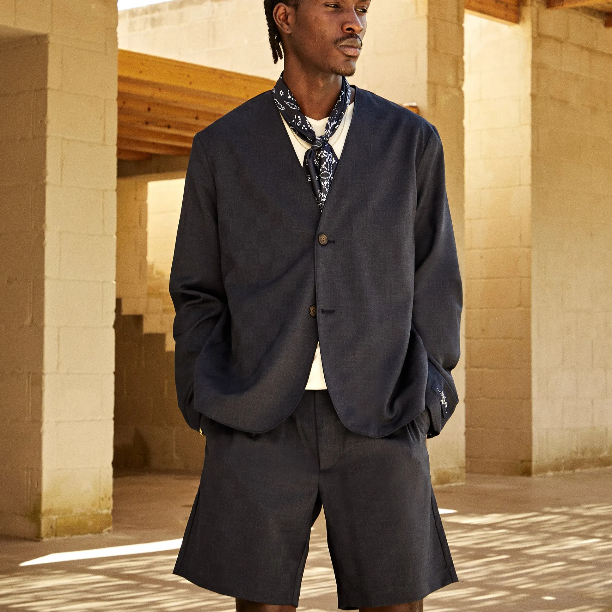 Best Kith Shadow Check Collarless Jacket Nocturnal
