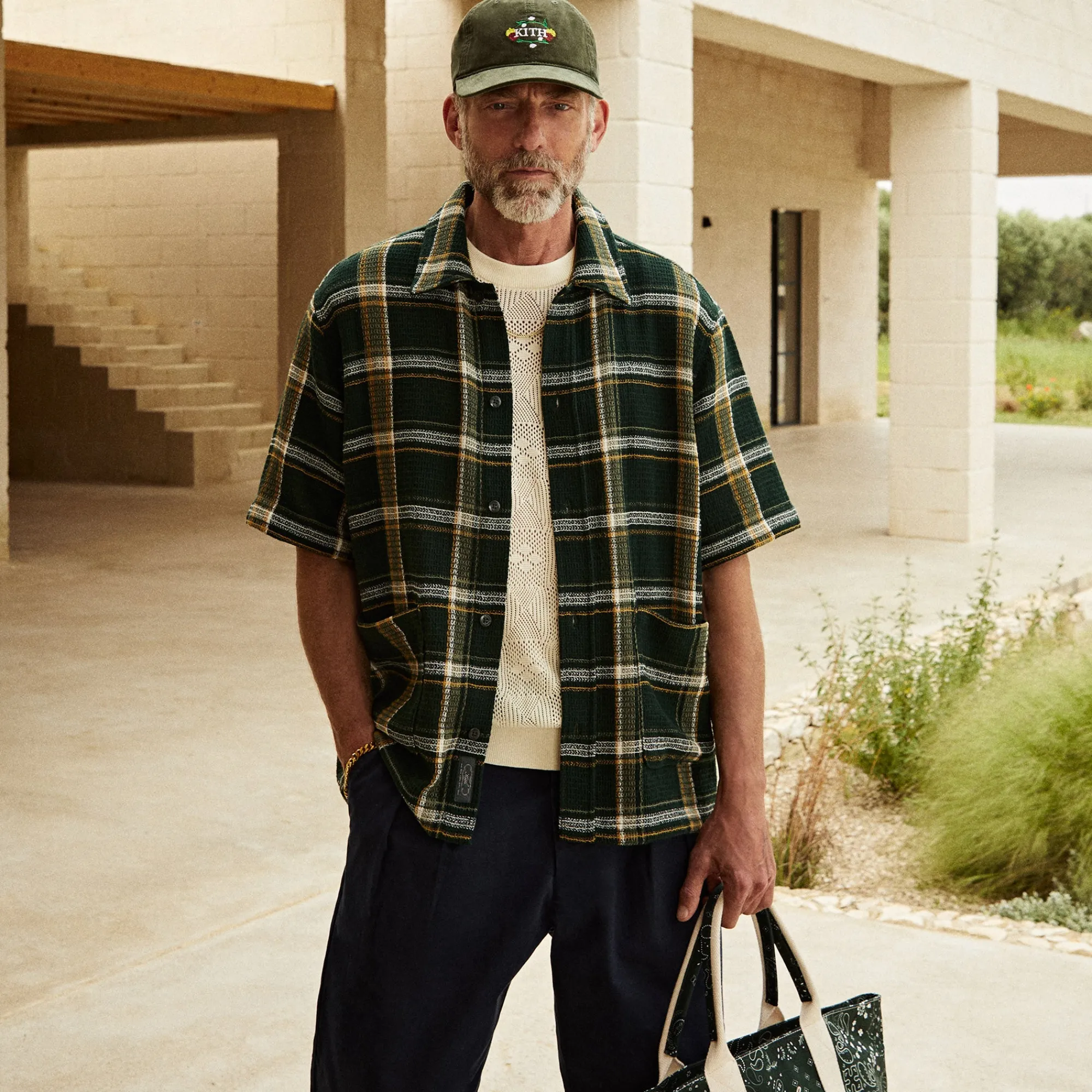 Sale Kith Shadow Plaid Boxy Collared Overshirt Stadium