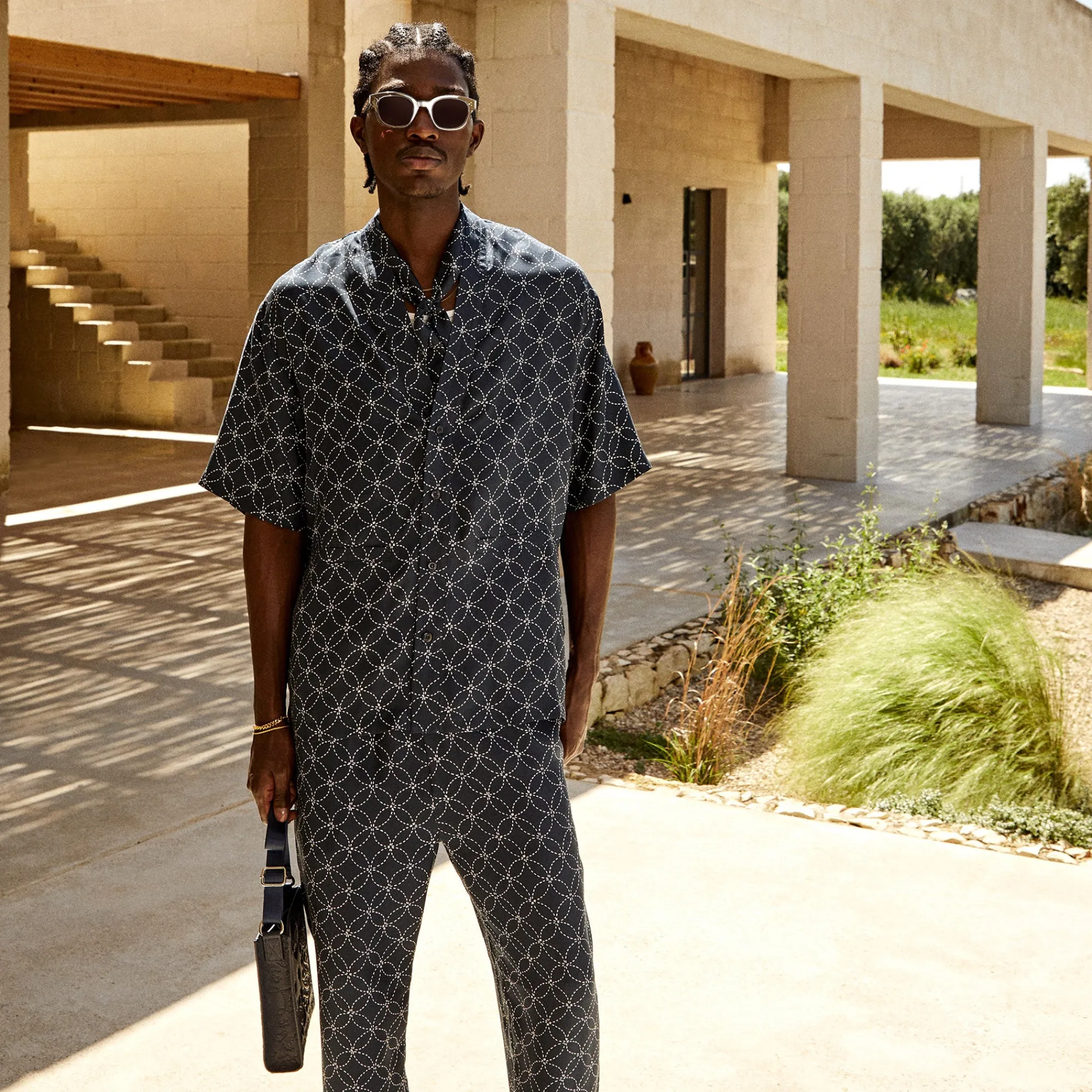 Shop Kith Silk Geometric Stitch Gi Shirt Nocturnal