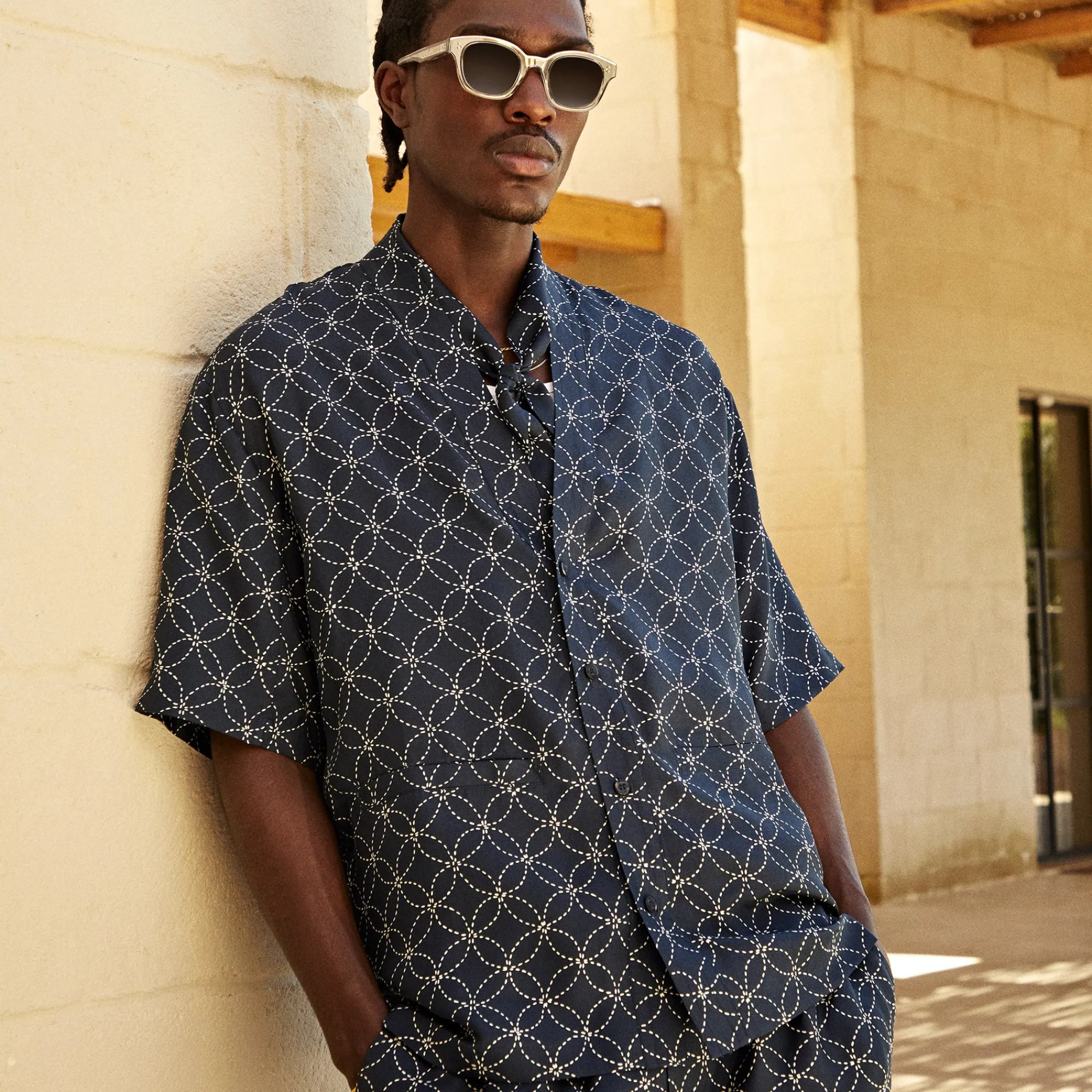 Shop Kith Silk Geometric Stitch Gi Shirt Nocturnal