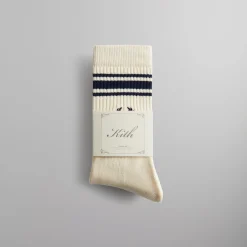 Best Sale Kith Striped Script Laurel Logo Sock Sandrift