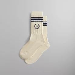 Best Sale Kith Striped Script Laurel Logo Sock Sandrift