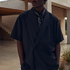 Cheap Kith Tropical Wool Thompson Crossover Shirt Black