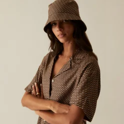 Hot Kith Women Elena Monogram Silk Camp Shirt Canvas