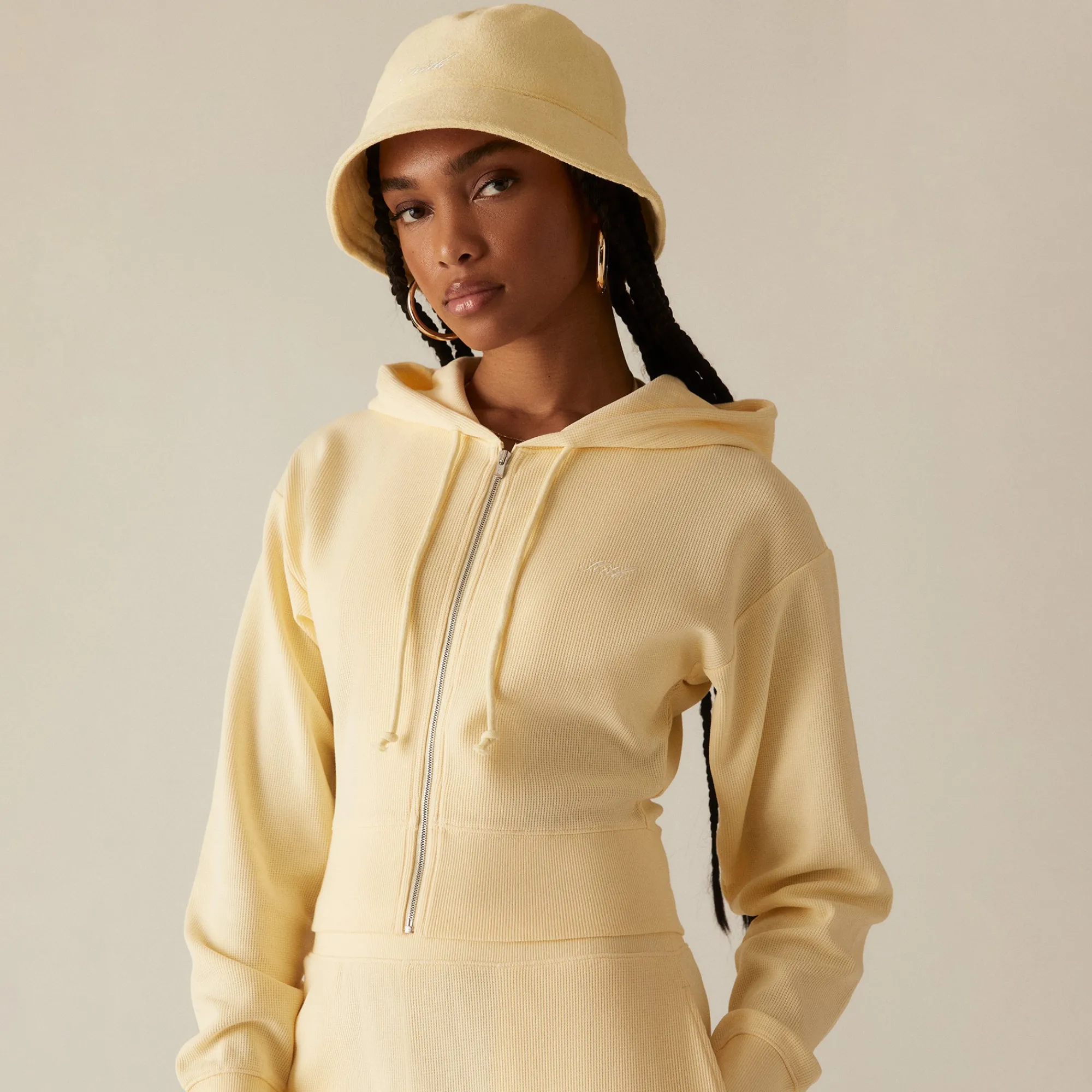 Hot Kith Women Fallon Waffle Hoodie Sunrise