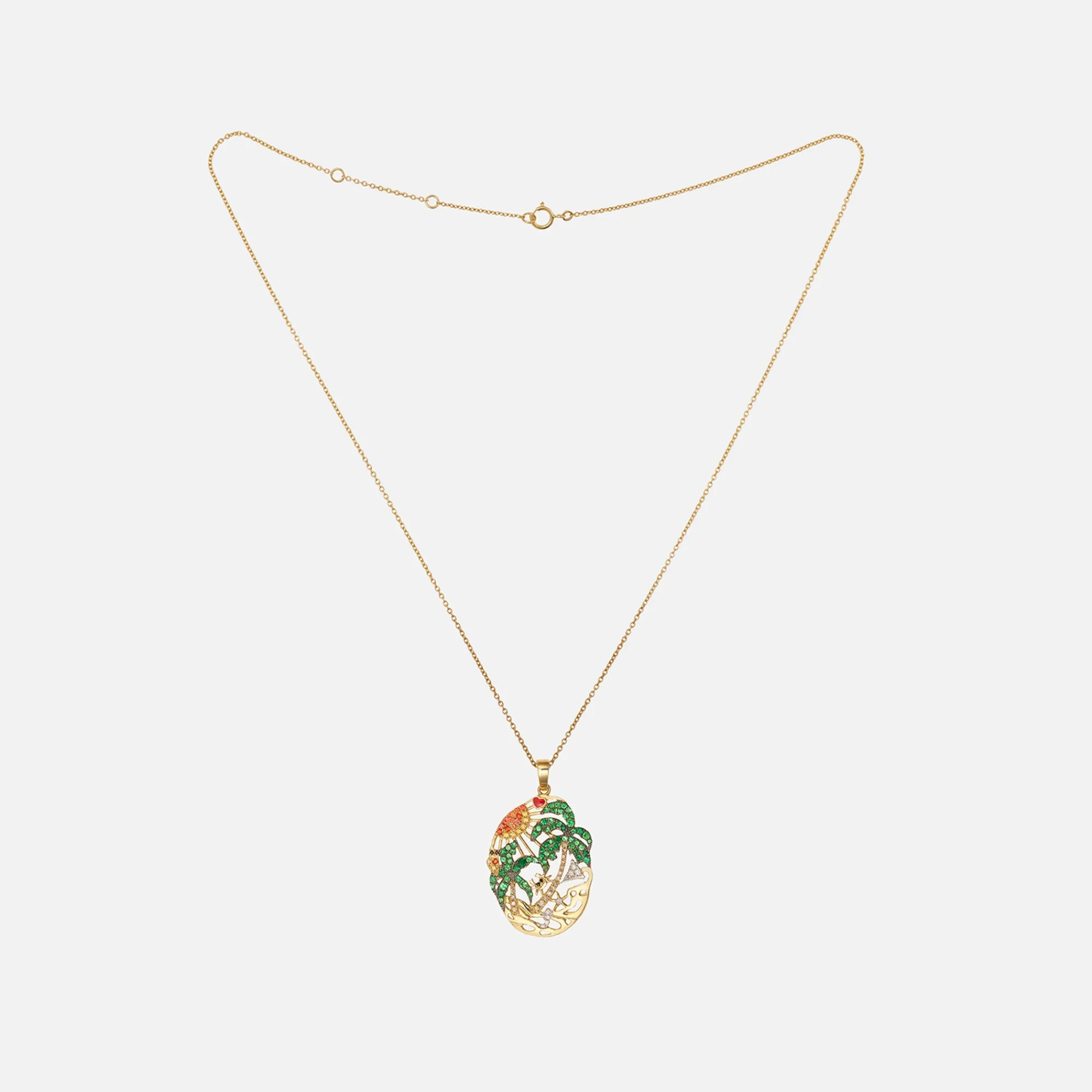 Shop Yvonne Leon Lamour A La Page Palm Necklace Yellow Gold / Green / Orange