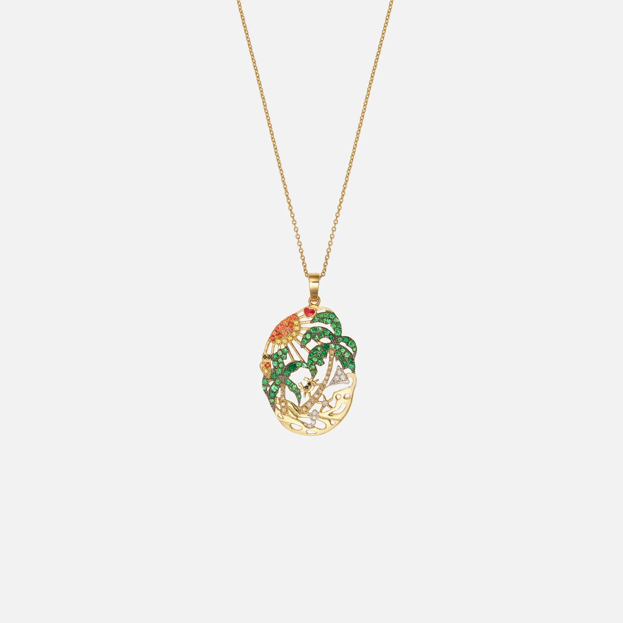 Shop Yvonne Leon Lamour A La Page Palm Necklace Yellow Gold / Green / Orange