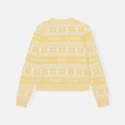 Best Ganni Logo Wool Mix Cardigan Maize