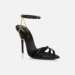 Online Saint Laurent Melody Sandal Chain Crepe Satin Black