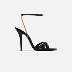 Online Saint Laurent Melody Sandal Chain Crepe Satin Black