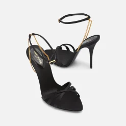 Online Saint Laurent Melody Sandal Chain Crepe Satin Black