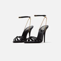 Discount Saint Laurent Melody Sandal Chain Crepe Satin Black
