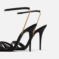Discount Saint Laurent Melody Sandal Chain Crepe Satin Black